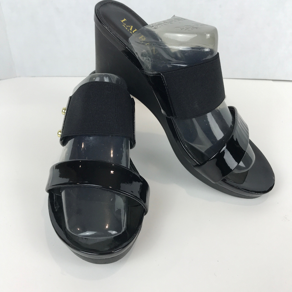 Lauren Black wedge sandals Sz 7.5